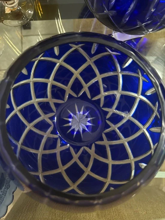 Cobalt Blue Cut Glass 2 Vases